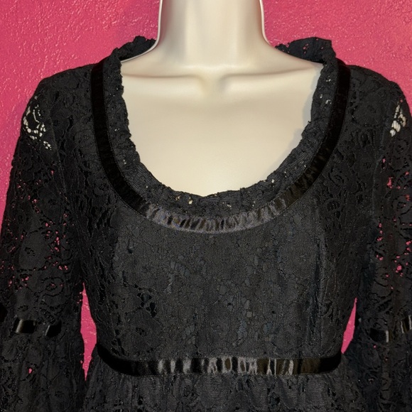 Betsey Johnson black lace and ribbon Babydoll dress. Sz 8. - Picture 4 of 17